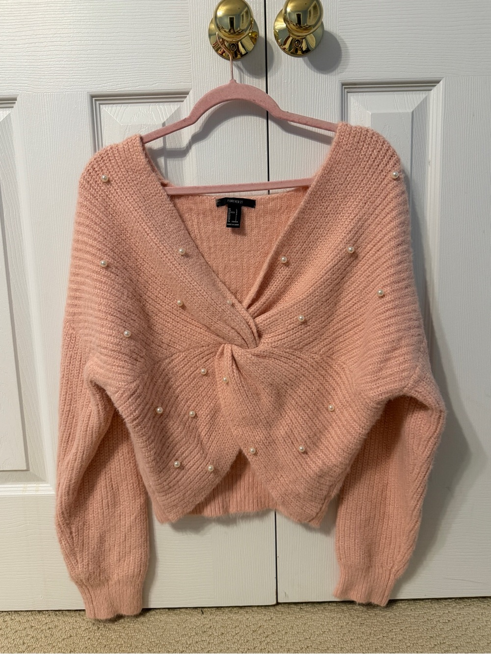 Forever 21 Blush Pink Pearl-Embellished Sweater
